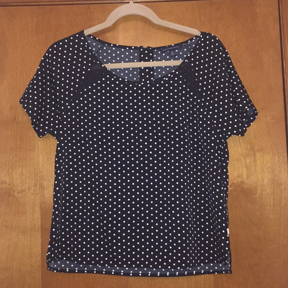 AEO Polka Dot Blouse with Mesh Cutouts